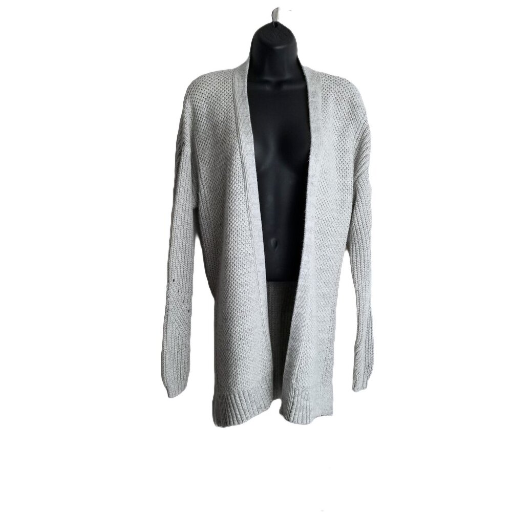 A New Day Open Front Cardigan Gray Knit Belted Cozy Minimalist Size Small